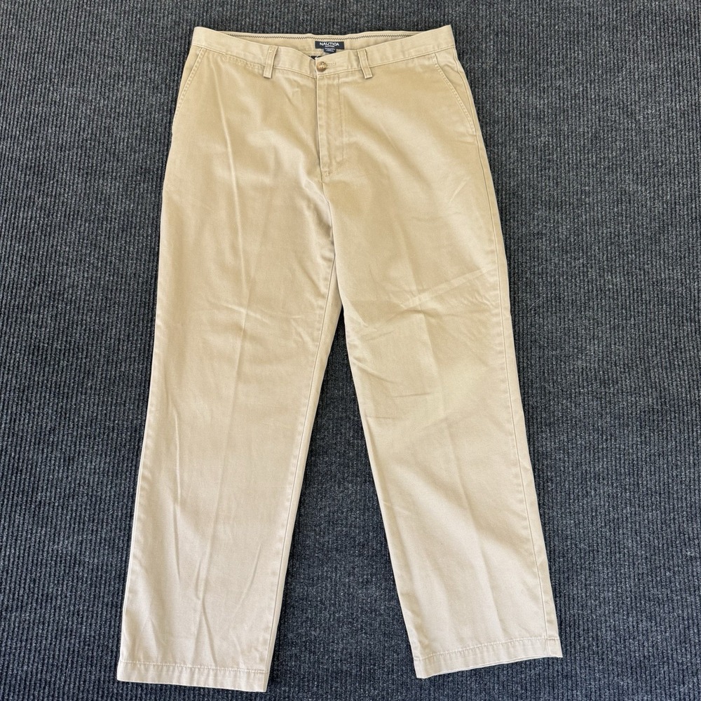 Nautica Clipper Wrinkle Resistant Pants Flat Front Khaki Mens 36x30